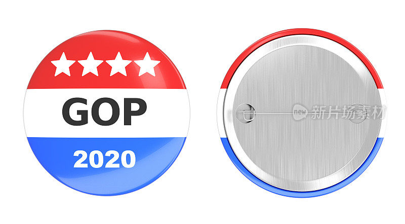 2020年投票选举徽章按钮，2020年投票USA, 3D渲染